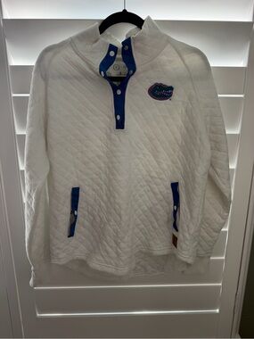 Pressbox White Quilted Pullover with Blue Trim
